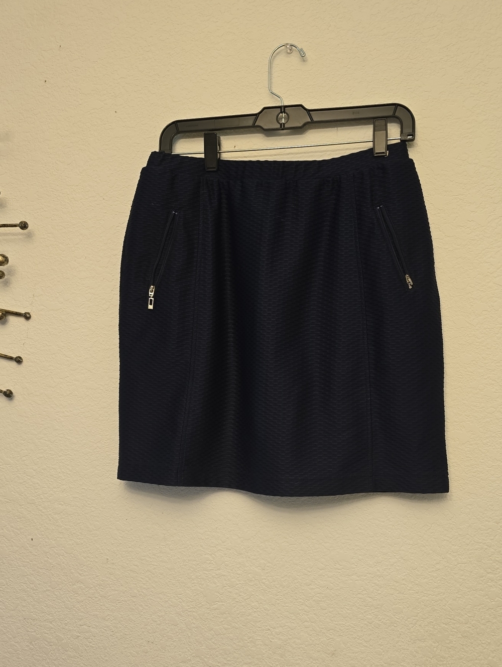 Navy Textured Zip-Pocket Skirt